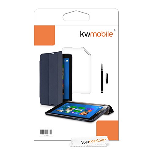 3in1 Set: kwmobile Hülle für Lenovo IdeaTab A8-50 (A5500) – Smart Cover Case Tablet Schutzhülle Kunstleder – Ultra Slim Tabletcase Dunkelblau + Folie, kristallklar + Stylus, Schwarz - 7