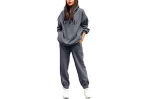 Tomwell Femmes Survêtement Casual Ensemble 2Pcs Suit Mode Ample Manches Longues Sweatshirt Hiver Chaude Sweats à Capuche + Jogging Pantalons Sportswear Femme Yoga Fitness
