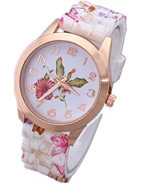 Vovotrade Uhren Damen Silikon gedruckt Blume Causal Quarz Armbanduhren(A)