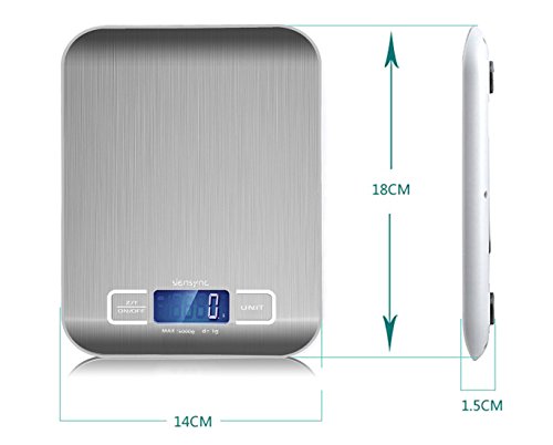 5Kg Digitale Küchenwaage, Siensync SF-2012 Mini Electronische Edelstahl Waage mit LCD Display, Hohe Präzision auf bis zu 1g Silber - 2