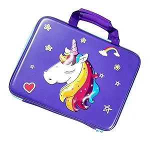 Imicreate Unicorn Multi-Layer Large Capacity Hardtop Bag for Tablet/iPad with Compartment for Kids Cosmetic Holder Size, unicorn folder bag (34 x 24 x 5 cm) (purple)