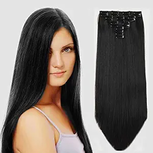 Rapidsflow 10pc Synthetic Straight Hair Extension For Women And Girls 28 inch 200gram (Black)
