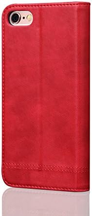 for Apple iPhone 8 / iPhone 7 Genuine Leather Case, Aucaeo Full Body Front and Back Magnetic Flip Kickstand Wallet Phone Cases Retro Shock Proof Card Holder Shell Ultra Thin Folio Cover, Red
