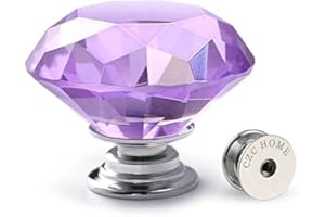 CZC HOME 10pcs 40mm Crystal Glass Door Drawer Knobs Diamond Cut Drawer Handles with 3 Sizes Screws for Cupboard Cabinet Wardrobe Home Decorating, Purple
