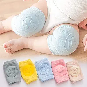 WARE SQUARE (Pack of 2 Pair) Smiley Baby Knee Pads for Crawling, Elbow Safety Protector, Stretchable Anti-Slip Padded Elastic Soft Cotton Comfortable Cap Leg Support Protector Kneecap for Kids
