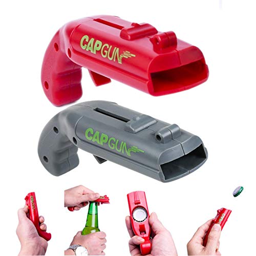 Cap Gun Abrebotellas Original Cap Launcher Shooter Shoots 5 Meters can Easy Into Basket, Divertidos Abridores de Botellas de Cerveza Para el juego de Copas en la Fiesta de Home Bar (paquete de 2)