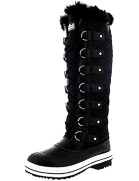 Damen Quilted Knie Hoch Ente Pelz Gefüttert Regen Schnüren Dreck Schnee Winter Stiefel