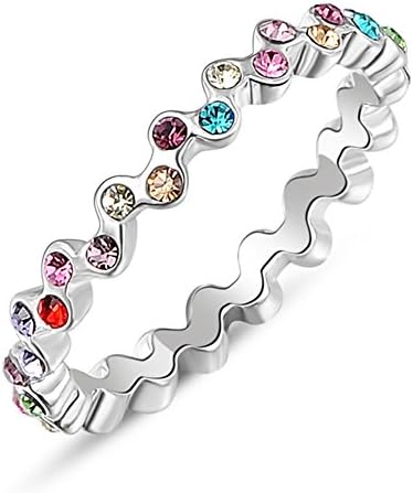 YEAHJOY Bling Jewelry Women's Charm Multicolour Crystal Paving Rings S Shape Tennis Rings Size 6 7 8 (Platinum Plated, N 1/2)