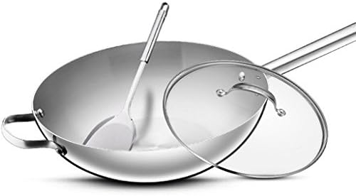 LINGZHIGAN 304 Stainless Steel Wok Non-stick Pan Composite Steel Tempered Glass Cover Caliber 32m (13 In)