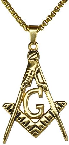 Mens 18k gold filled Freemasonry Masonic Mason Pendant Free chain necklace N283
