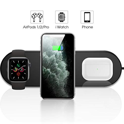 Kabelloses ladegerät 3 in 1 ladestation Wireless Charger Ultra-Thin Qi Charging Pad für Phone 11/Pro Max/XS/XR/X/8, Airpods, iWatch Series 5/4/3/2/1 und andere Qi-fähige Telefone