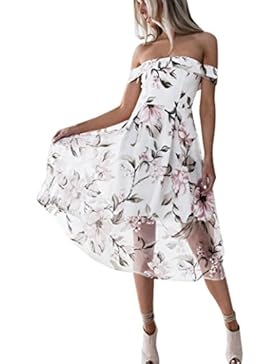 Longra Sommerkleider Damen Lang Strandkleider Elegant Abendkleid Cocktailkleider Schulterfrei Kleider Maxikleid...