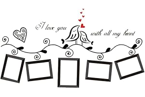 VOSAREA I Love You with All My Heart Birds Photo Frame Wall Sticker for Living Room Wedding Decoration Home Decor Decal Art