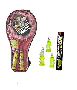 Rajson Badminton Racket Krish for Kids , Set of 2 Piece & Plastic Cock Nano, 10 Piece - Colour May Vary