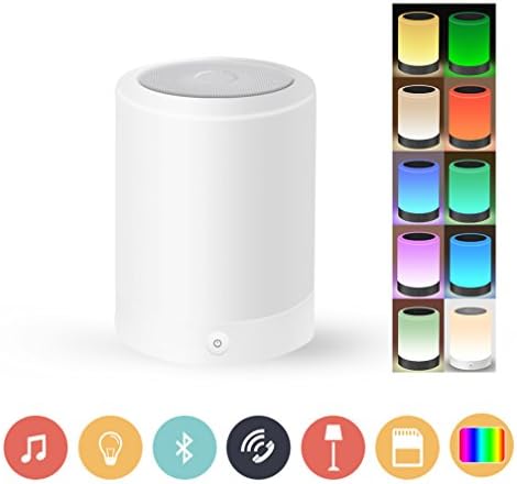 YUNZHUANG Wireless LED Bluetooth Speakers,Dimmable Night Light with Bluetooth 4.0 Speaker, Smart Touch LED Mood Lamp, Muisc Player, Hands-free Bluetooth Speakerphone, TF card , AUX supported,RGB+W,White