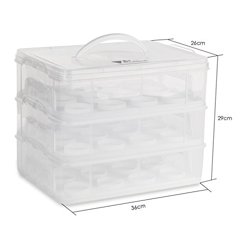 amzdeal 3 Etagen Kuchentransportbehälter 36 Cupcakes Behälter Tragbarer Transportbox für Kuchen, Cookies, Torten, Muffines Weiß - 2