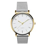Y56 Mode Damenuhr Edelstahl Gerundete Analog Uhr Armband Zeiger Quarz Armbanduhr Dial runde Gehäuse Luxus Sport Zifferblatt Heiße Elegante Mesh-Armband Schöne Klassik Armbanduhren (Gold)