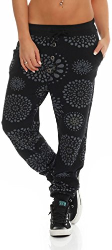 Malito Boyfriend Pantalón con Print Sweatpants Fitness Harem Aladin Bombacho Baggy 8027 Mujer Talla Única (Negro)