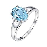 AnazoZ Modeschmuck Ovalschliff 10X8mm Blau Topas Ring Band 925 Sterling Silber Hochzeit Vertrauensring Verlobung Damen's Bandring Ringgr.48 (15.3)