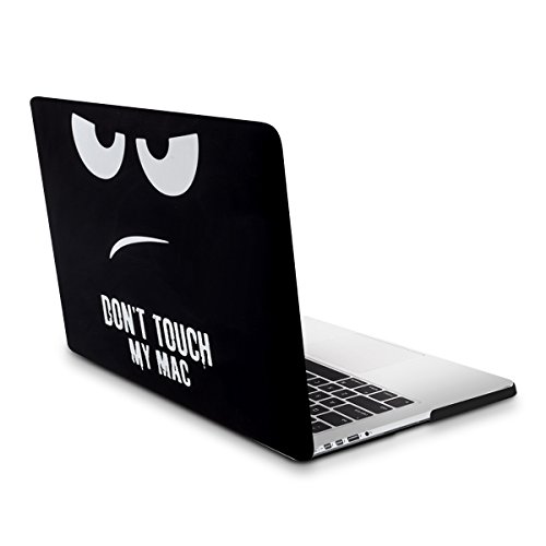 kwmobile Hardcase Laptop Hülle für Apple MacBook Pro Retina 13" (ab Ende 2012) - Don't touch my Mac Design Weiß Schwarz dünne gummierte Schutzhülle Cover Case Tasche