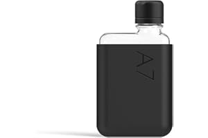 memobottle Confezione da 180 ml, formato A7 (inchiostro nero) – Bottiglia, custodia in silicone e coperchio, bottiglia piatta compatta per borse e tasche, Tritan senza BPA, moderna e minimalista, per