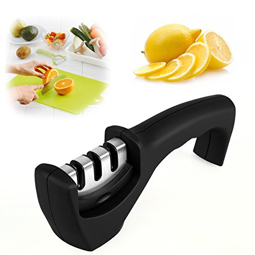 Gelindo 3 Stufe Messerschärfer – Keramik, Grob- und Fein – gummierte Base- Beste für das Überleben, Kampf, Skulptur, Filet, Brot, Schweizer, Taschenmesser & More - 6