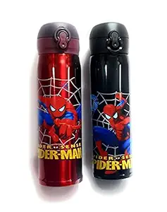 The Ethnicity Cartoon Printed Spiderman Style Round Shape Sipper Bottle Flask steel Insulated Bottle for Kids Boys Girls ( 1 Bottle - Assorted )