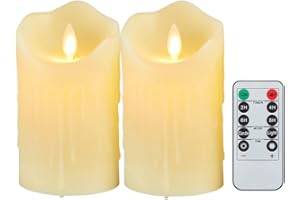 LONKENN Bougies LED Lot de 2 Bougies LED Flamme Vacillantes Bougie Led avec Telecommande Bougies à Piles Fonction Minuterie 24 Heures Bougies en Cire Réelle avec Gouttes Cire Bougies Décoratives-10cm