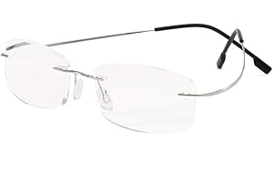 MMOWW Gafas de lectura sin marco gafas de ayuda de lectura ultraligeras unisex, gafas de computadora de titanio con lente de resina(plata,+2.0)