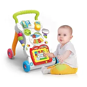 K For Karma Baby Walker with Wheels 2 in 1 Activity Center Music Light Sit to Stand Learning Push Carts Removable Instrument Game Panel Trolley for Toddlers Boys Girls Kids Age 6 Months (Multicolor)