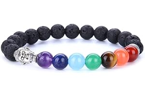 Senidea Bracelet 7 Chakras 1 Pièce ou 2 Pièces pour Femme Homme, Bracelet Naturelle Perles en 8mm, Bracelet Naturelles Pierres de Lave, Yoga Bracelets Élastique