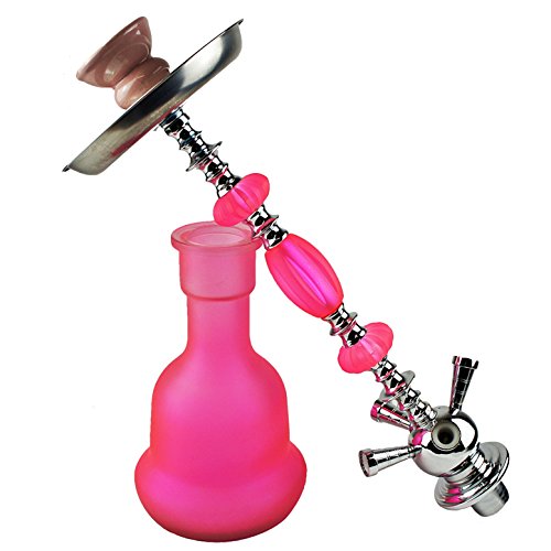 BAYLI – XXL Shisha Set, Hookah, Orientalische Wasserpfeife mit 4 Schläuchen, inklusive Zange, Tonkopf Shisha Höhe- ca. 71cm Nargile Hookah mit Tonkopf und Zange + Kaminaufsatz + Mundstück F23 Pink - 3