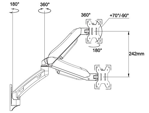 GSA21WS Gas Spring Wall Mount LCD Monitor Arm Stand in White w/ vesa bracket & monitor arm: free up/down & left/right motion - 3