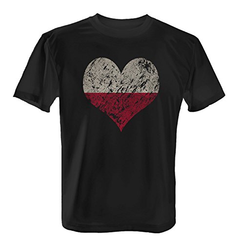 Fashionalarm Herren T-Shirt – I Love Poland | Fun Shirt Trikot mit Vintage Flagge Print für Fußball & Polen Fans | Ostsee Urlaub | EM & WM, Farbe:schwarz;Größe:XXL