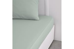 TODAY Essential - Drap Housse 140X190 cm 2 Personnes 100% Coton Uni, Celadon