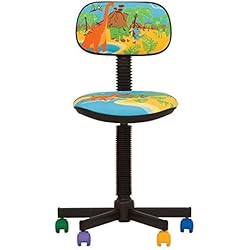 BAMBO- Chaise DE Bureau Enfant Ergonomique, Hauteur du SIÈGE 42 cm-56 cm. Hauteur Dossier RÉGLABLE/PIVOTANT A 360°/ roulettes Multicolores. Prix Discount. (Dino/Bleu)