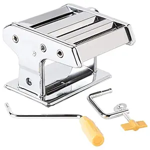 HARIVAR MART? Stainless Steel Pasta Maker & Roller Machine Noodle Spaghetti & Fettuccine Maker, Chrome, Includes Pasta Cutter, Hand Crank, and Instructions