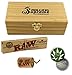 Produktbild Wooden Box RS Holzbox S hoch 166 x 83 x 57 mm 3 Fächer inkl. Geheimfach Blättchenhalter + RAW KS Connoisseur Papers Tips + 3m Hemp Wick + Fight 4 Legal Ansteck Button 25mm