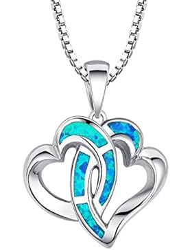 Arco Iris Schmuck Damen-Halskette Herz-mit Anhänger Sterling Silber mit Blauer Opal 45cm