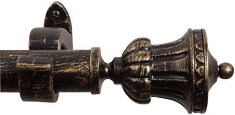 RULU 25655 18 to 48-Inch Trophy Drapery Hardware with 1.25-Inch Pipe, Black/Gold