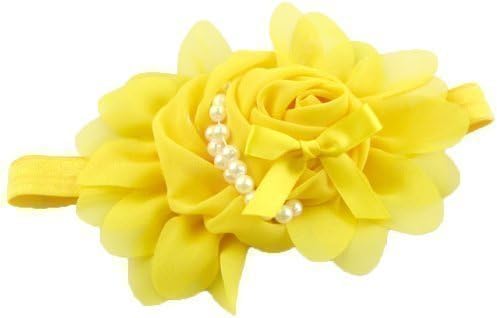Girls Chiffon Pearl Headband Baby Rose Satin Bow Hairband - Yellow