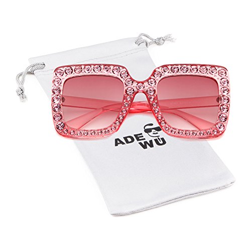 Oversized Square Diamond Sunglasses Women UV400 Crystal Full Fram Big Eyewear