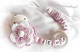 Schnullerkette mit Namen – Geschenk zur Taufe, Geburt, … – Mädchen – Häkelblume – Wunschname - 2