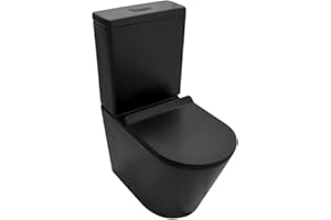 EL BAÑO MODERNO BAÑO MODERNO Inodoro Completo - WC Con Sistema Rimless Antibacterias - Vater Con Tapa Dura Extrafina Amortiguada - Salida Dual - Para Hogar Color Negro - Retrete