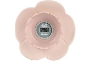 Béaba Thermomètre de bain"Lotus", Digital, Multifonctions, Prise température de la piéce et du bain, Forme ludique Fleur, Old Pink