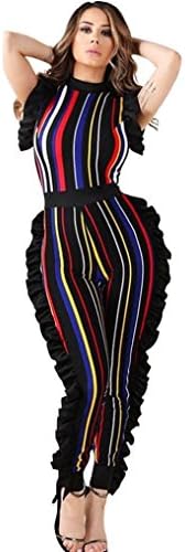 Women's Striped Onesie Rout Infly Women's Sleeveless Ruffles Club Party Casual Leggings S red