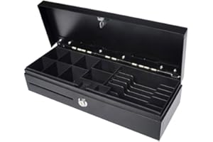 POSSAFE Flip Top Cash Drawer with Removable Tray, 6 Bill & 8 Coin Slots, 12V/24V RJ11/RJ12 Interface, 3-Position Lock, Compatible with POS Systems - 460mm Width, Black