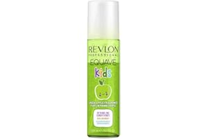 REVLON PROFESSIONAL EQUAVE KIDS odżywka do rozczesywania dla dzieci, wzbogacona odżywka z keratyną bez spłukiwania, rozczesywanie włosów zielone jabłko, 200 ml