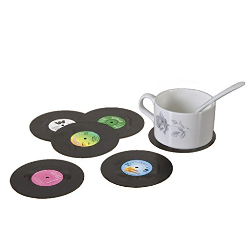 Hxhome - Piattini per tazzine da caffè, a forma di dischi retrò in vinile, dalle dimensioni di un CD, 6 pezzi