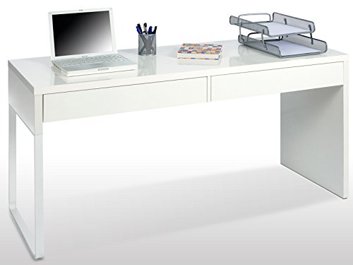 Bureau réversible en bois coloris blanc brillant avec 2 tiroirs 